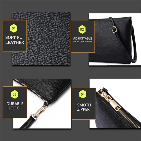 Small Crossbody Bag for Women PU Leather Shoulder Purse Adjustable Strap Black - Picture 6 of 7